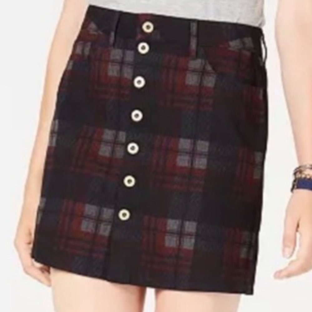 Tommy Hilfiger Womens Multicolor Plaid Button Front Short Mini Skirt Size 12